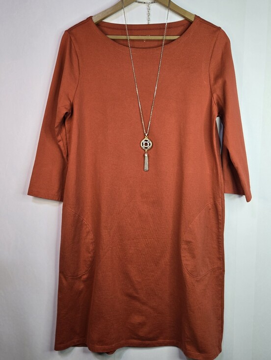 Garnet Hill Dresses & Skirts - Garnet Hill Size 12 Organic Pima Cotton Pumpkin color 3/4 Sl shift dress